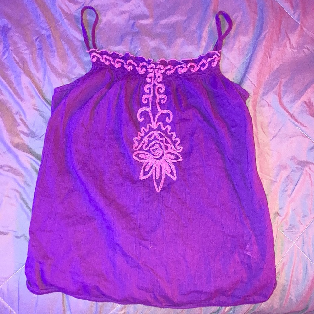 purple flowy tank top